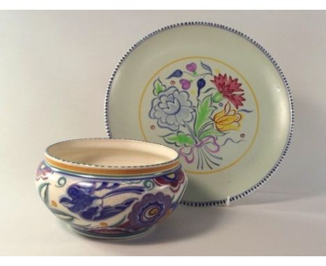 POOLE POTTERY.
A Poole Pottery bowl & a later 1950's Poole Pottery plate. 15cm & 26cm.
