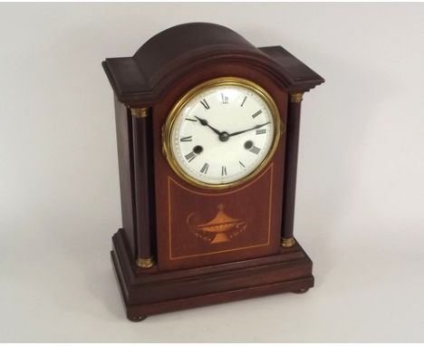 MANTEL CLOCK.
An Edwardian inlaid mahogany mantel clock. Height 32cm.