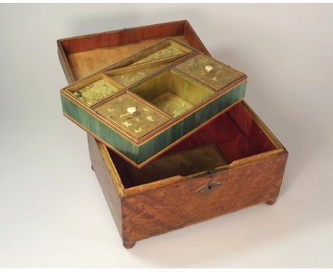 STRAW-WORK WORKBOX.
A 19th century straw workbox, the lid with a landscape vignette, showing people dancing & playing. The in