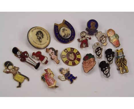 ENAMEL BADGES.
Various badges including an Arthur Askey badge etc.
Note: Lots 400-414 are mostly badges by Miller of Birmingh