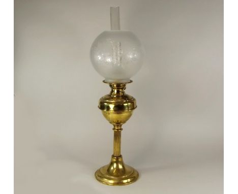 OIL LAMP.
A brass oil lamp with etched glass shade. Max. height 60cm.
