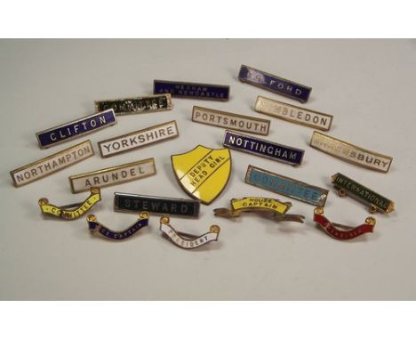 ENAMEL BADGES.
Various name badges etc.
Note: Lots 400-414 are mostly badges by Miller of Birmingham. Many obtained by the ve