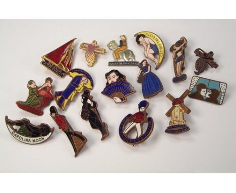 ENAMEL BADGES.
Sixteen various song badges etc.
Note: Lots 400-414 are mostly badges by Miller of Birmingham. Many obtained b