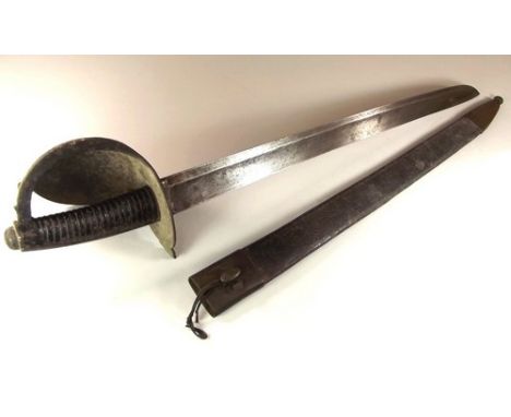 PRUSSIAN NAVAL CUTLASS.
A 19th century, 1865 pattern Prussian Naval cutlass & scabbard. Beehive mark of Samuel Hoppe. Length 