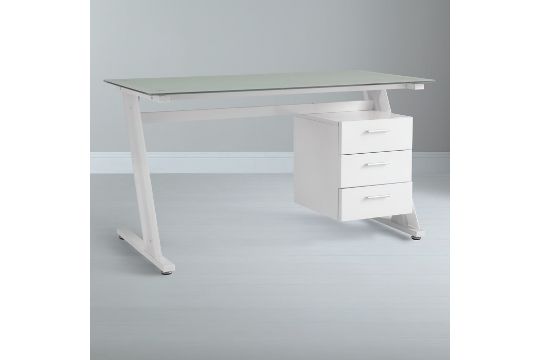 1 X Boxed John Lewis Zane Glass And Metal Computer Desk In White