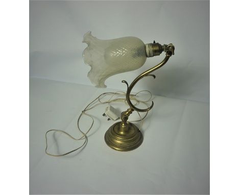 Edwardian Gilt Metal Adjustable Desk Lamp, With a frilly glass shade, 33cm high&nbsp;Condition reportNot tested, Sold as seen