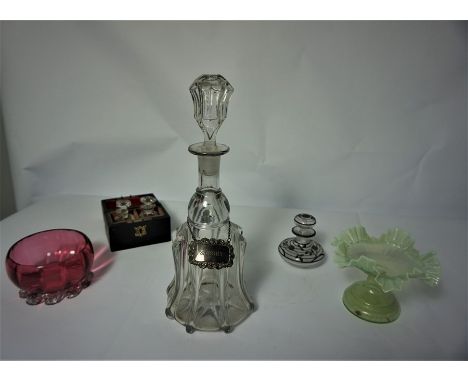 Mixed Lot of Glass (circa 19th century and later) To include a Glass Decanter with Stopper, Having a Sherry Spirit Label arou