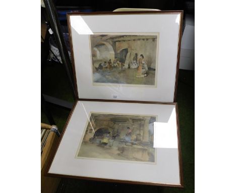 After Sir William Russell Flint.  Provencal Caprice, print, 24cm x 32cm, and the Unwelcome Intruders, prints, 23cm x 31cm.  (