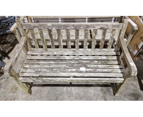 Teak two-seater garden bench, 83cm high x 122cm wide x 57cm deep&nbsp;