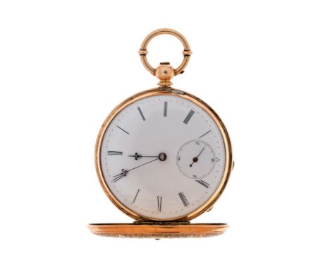 64 OROLOGIO DA TASCA a doppia cassa in oro 14 KT e smalto blu su entrambi i lati. Quadrante in smalto bianco con cifre arabe,