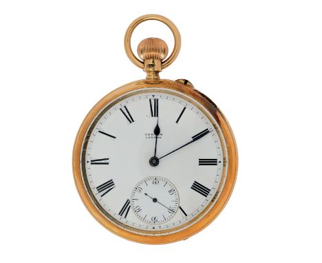 48 OROLOGIO DA TASCA IN ORO quadrante in smalto bianco con numeri romani, firmato Ganter London. Fornito di scatola originale