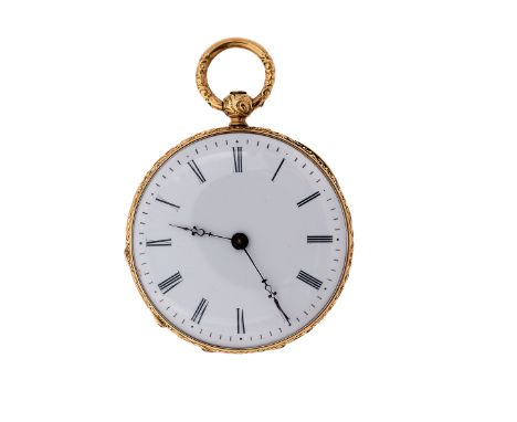 49 OROLOGIO DA TASCA BONNOULLION – GENEVE in oro giallo con quadrante in smalto bianco e fondello inciso raffigurante un paes