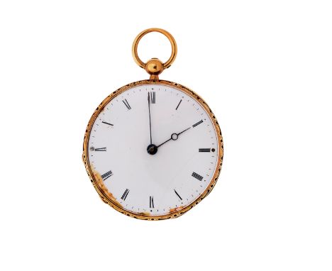 44 OROLOGIO DA TASCA BAUTTE & CIE in oro giallo a doppia cassa con quadrante in smalto bianco e fondello inciso a raggiera im