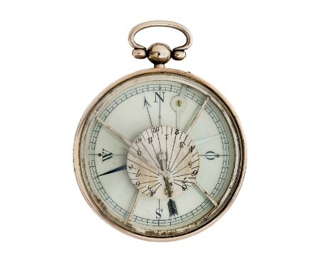 42 BUSSOLA TERMOMETRO IN ARGENTO con quadrante firmato Johann Holtzmann Wien. Difetti. Diametro mm 55 SILVER COMPASS THERMOME
