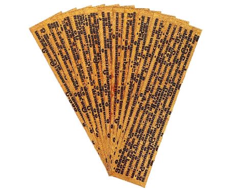 Eleven Burmese Kammavaca manuscript leaves, 19th century, 56 x 13cm, depth 1.5cm. (11)