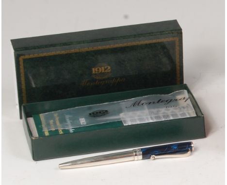 A Montegrappa of Italy silver ballpoint pen, having malachite effect cover, housed in original box, the pen signed 'Montegrap