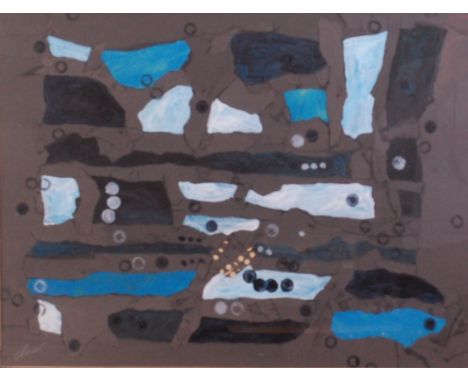Attributed to Antoni Clave (1913-2005) - Fish, abstract collage, mixed media, signed lower left, 50 x 67cm
