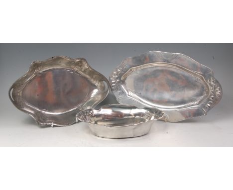 An Austrian Orivit Art Nouveau pewter tray, of shaped oval form, with raised floral decoration, stamped 'Orivit' and numbered