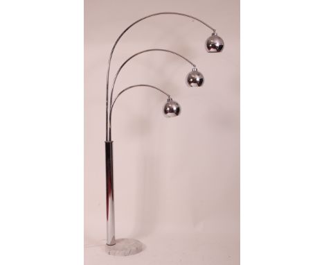 Achille & Pierre Castiglioni - A three light freestanding arc floor light, the rotating arms with adjustable chrome shades, r