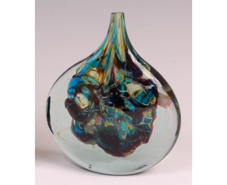 A Mdina cased glass fish vase, designed by Michael Harris, of typical flat-sided form, etched 'Michael Harris Mdina Glass Mal