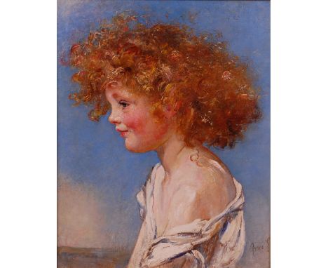 Annie Louisa Swynnerton (1844-1933) - Bust profile portrait of a young girl, oil on canvas, signed 'Annie S' lower right, 51 