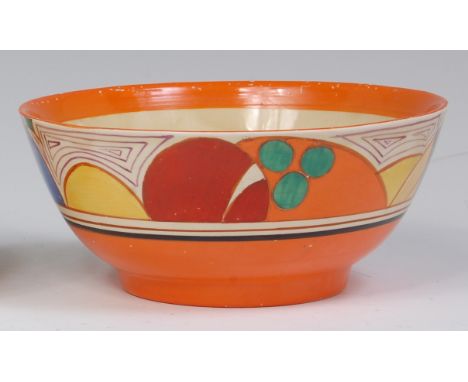 A 1930s Clarice Cliff Melons pattern pottery table bowl, of circular form, having printed backstamp verso, height 8cm, dia.19