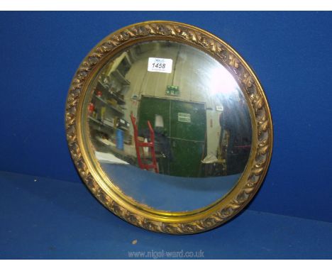 A gilded framed convex Wall Mirror, 14'' diameter.