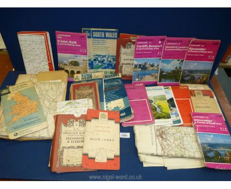 A quantity of Ordnance Survey maps including The Cotswolds, Guildford &amp; Horsham, Hereford, South Wales, Pembroke, Avon, e