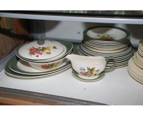 A Wedgwood 'Covent Garden' part dinner service: six dinner plates and bowls, three side plates, two meat platters, two tureen