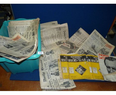 A quantity of old Newspapers including Daily Herald, Daily Mirror (1930's), Hutchinson's 'Pictorial History of The War' magaz