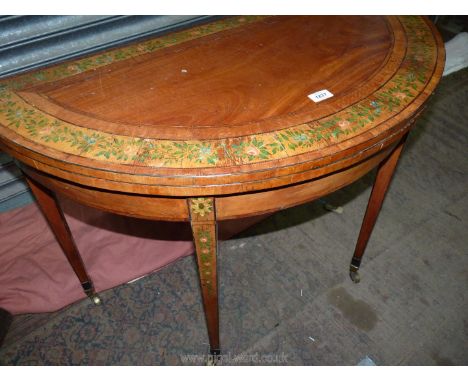 An 18th c. attractive and nice quality mixed woods flap over Card Table having cross-banded light and dark wood strung top wi