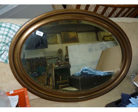 Oval gilt framed bevel plated Mirror, 34'' wide x 24'' high