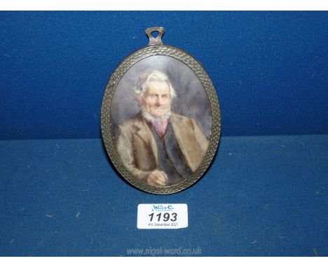 A small framed oval Portrait of an elderly gentleman. 3 1/2" x 4 1/2".