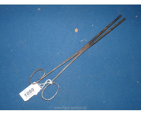 An 18th c. hand-forged steel "ember tongs", (the purpose of which was to pick embers from the fire to light a pipe, before ma