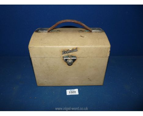 An unusual ''EverReady Sky Casket'' portable Wireless set, finished in beige and housing the loud speaker in the lid, 8 7/8''