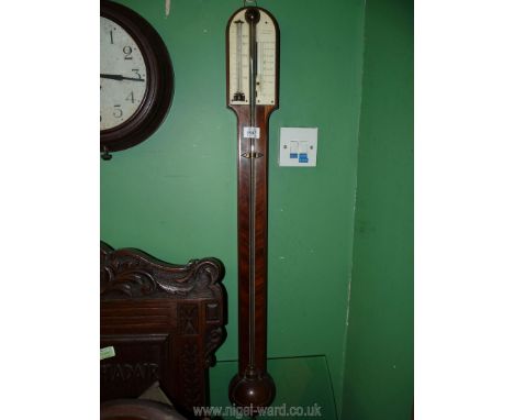 A Mahogany case Stick barometer and thermometer, the face marked 'A. Abraham,Liverpool'', 37 1/2'' long.