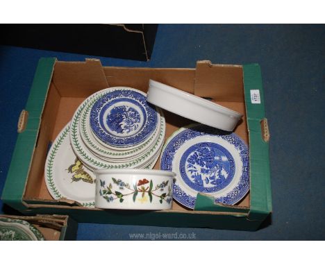 A quantity of Portmeirion 'Botanic Garden' tableware including dinner and side plates and meat plate together with willow pat