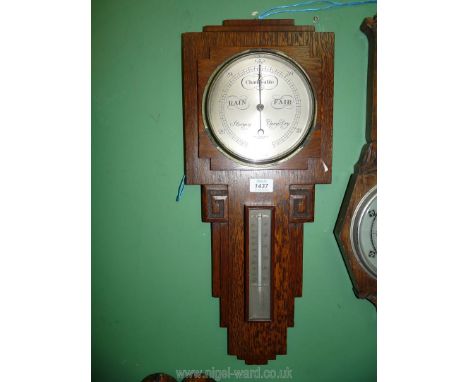 A James Lucking &amp; Co. Art Deco style Barometer with mercury thermometer, 23 1/2" tall.