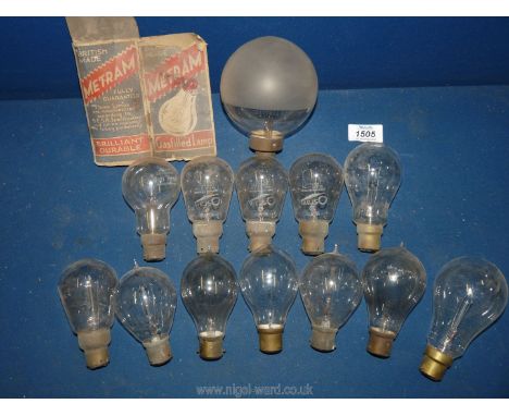 A ''Robertson Wytelite'' spherical Bulb marked ''230-NI'' and twelve early bayonet fitting light Bulbs, several marked 50 - 3