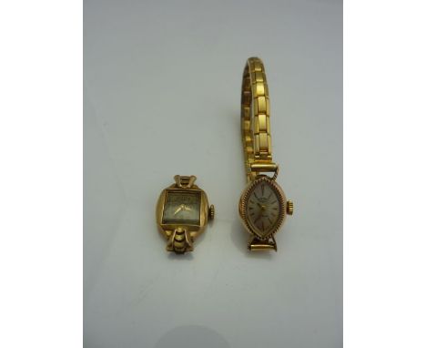 A lady's 9ct gold wristwatch, Rotary, the navette-shaped dial with gilt baton numerals, on a gold-plated flexi bracelet strap