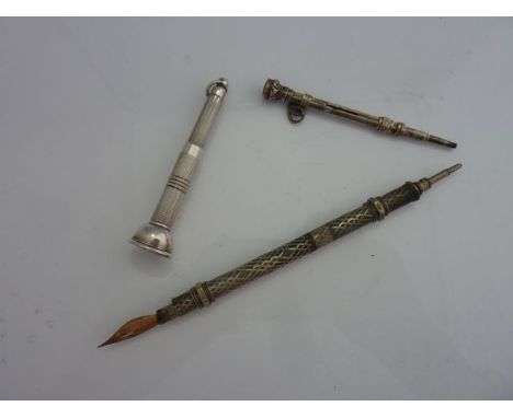 A silver cigar piercer, William H. Manton, Birmingham, 1988, engine turned decoration with a ring attachment, spring action p