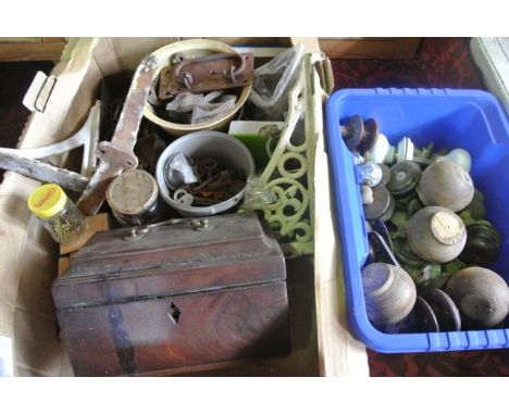 A miscellaneous collection to include a 19th century mahogany veneered sarcophagus shaped tea caddy with divisional interior 