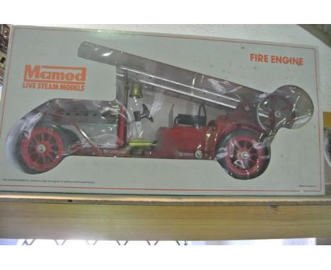 A boxed Mamod steam fire engine with red painted finish, etc