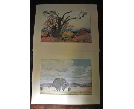 A pair of watercolour studies of landscapes, inscribed verso R J Billinghurst RA 1880 - 1963, 35 x 50 cm, mounted