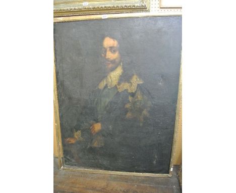 A 19th century oil painting on canvas in the 17th century manner showing a three quarter length portrait of a gentleman beari