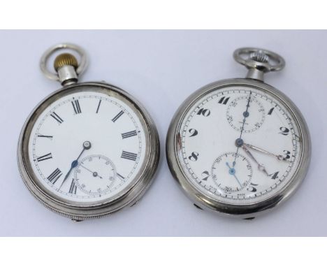 A JW Benson silver open-face pocket watch with keyless movement, white enamel dial and subsidiary seconds dial, (working), to