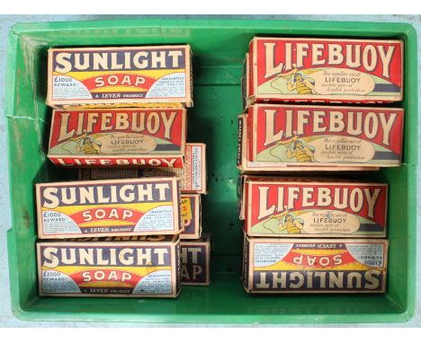 Fourteen unopened boxes of vintage 'Sunlight' soap, together with four unopened boxes of vintage 'Lifebuoy' soap.