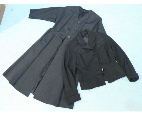 Vintage three-quarter length black tailored coat with three-quarter length sleeves, together with a Kessella fitted black jac