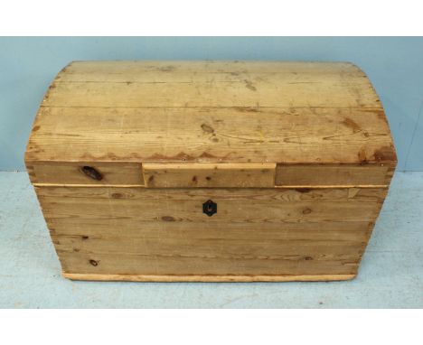 A 19th century Continental waxed pine dome-top trunk, with metal carry handles, 100cm wide