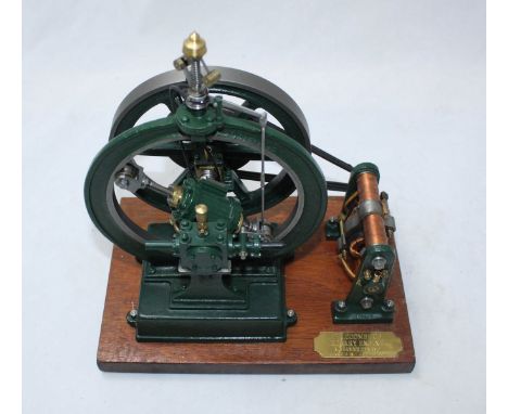 After W. A. Coomber, a well-engineered Rotary Steam Engine and Dynamo/ generator, finished in green, on wooden plinth base, 2